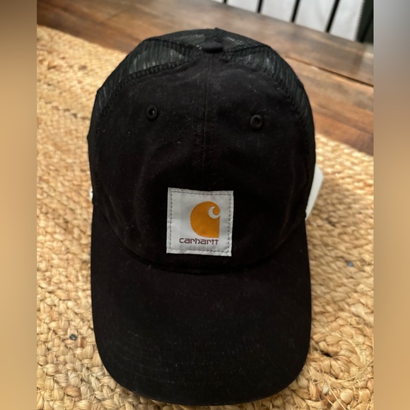 Carhartt Mesh Trucker Hat Mens‎ black / patch logo Adjustable Snapback Cap - Picture 1 of 8